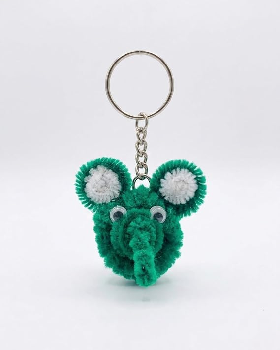 AGANTUK Handmade Green White Elephant Pipe Cleaner Keychain