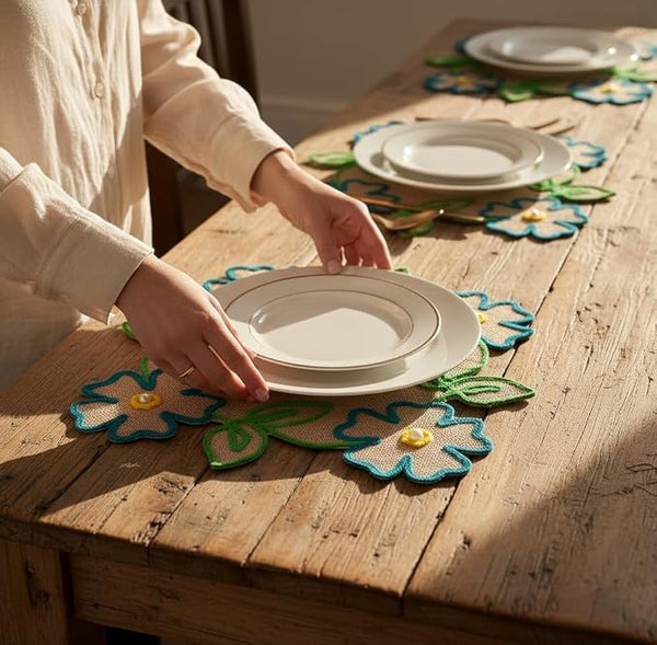 Handmade Colored Floral Square Place Mat for Table & Home Decor
