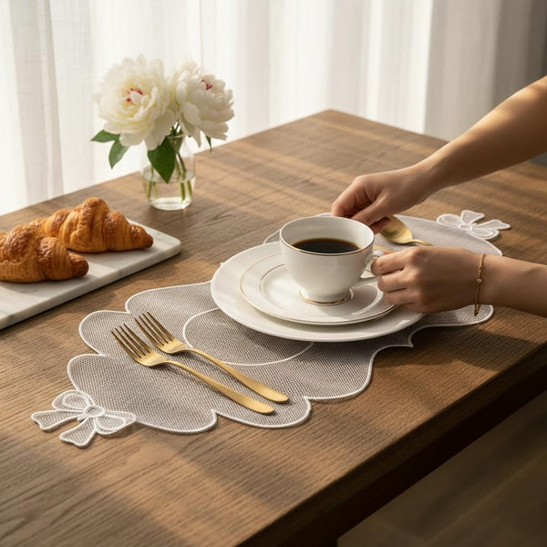 Handmade White Bow Lace Decorative Place Mat for Home Decor