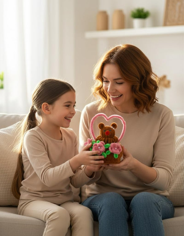 AGANTUK Handmade Pipe Cleaner Teddy Love Pot for Home Decor