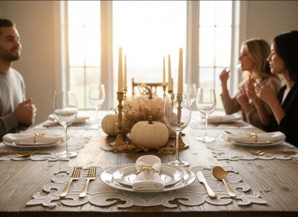 Handmade White Floral Decorative Rectangular Place Mat