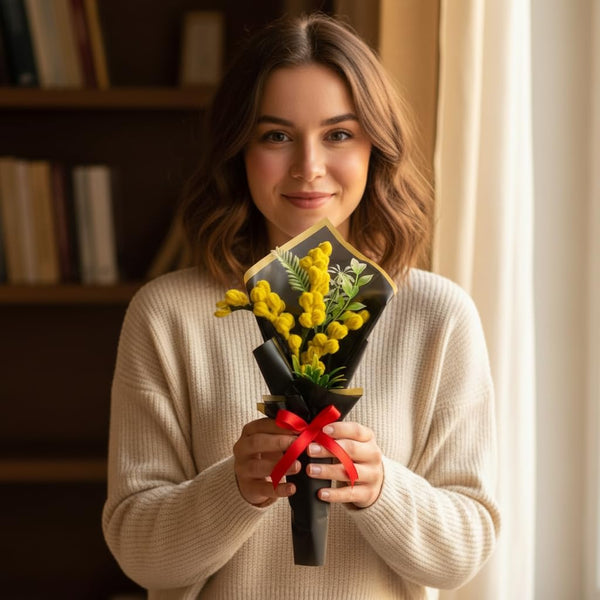 AGANTUK Handmade Crochet Mimosa Flower Bouquet for Gifting