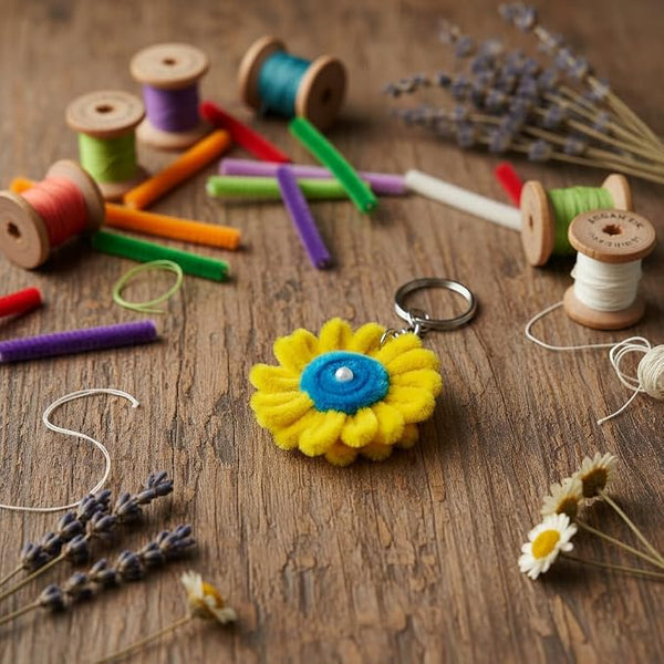 AGANTUK Handmade Yellow Daisy Pipe Cleaner Keychain