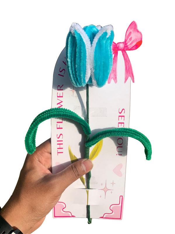 AGANTUK Blue Tulip Artificial Flower, Pipe Cleaners, Handmade, for Gifting or Home & Office Décor, 1 Piece