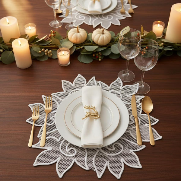 Handmade White Floral Lace Decorative Place Mat for Home Decor