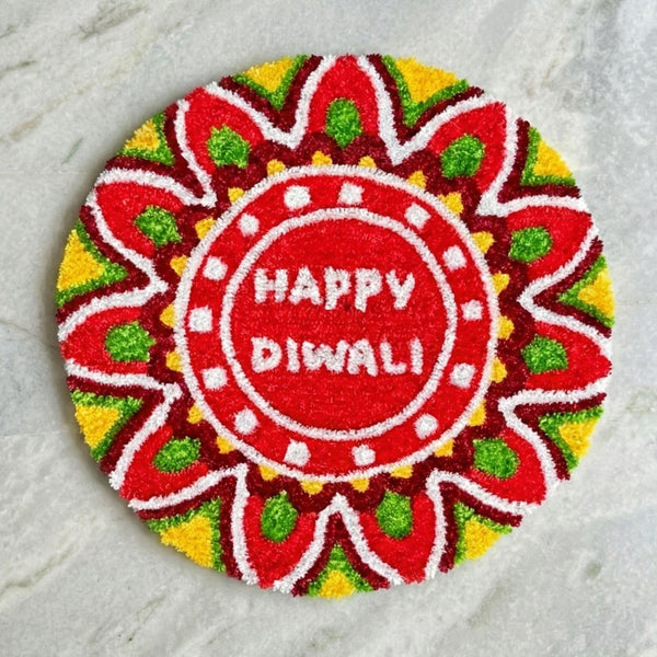AGANTUK Handmade Happy Diwali Rangoli Doormat – 90x90cm