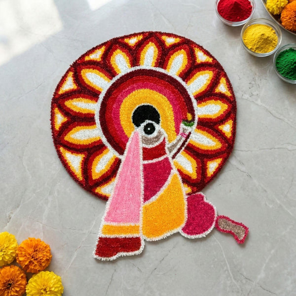 AGANTUK Handmade Diya Rangoli Doormat – 90x90cm Festive Mat