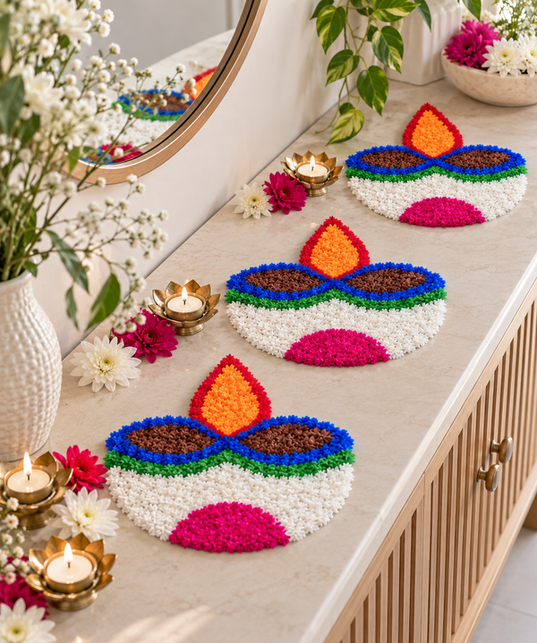 Agantuk Wool Rexin Diya Rangoli for Diwali Decoration | Pack of 2