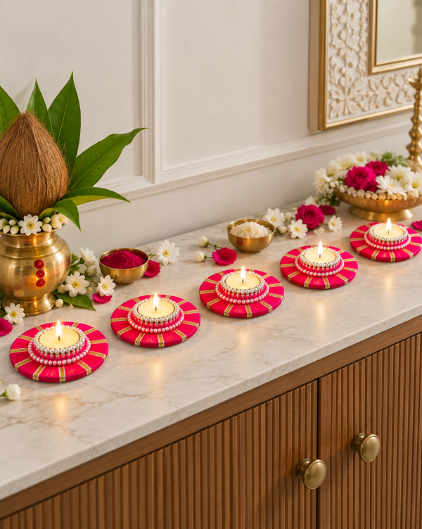 Agantuk Pink Thread Wrapped Decorative Diya for Diwali Decor (Pack of 2)