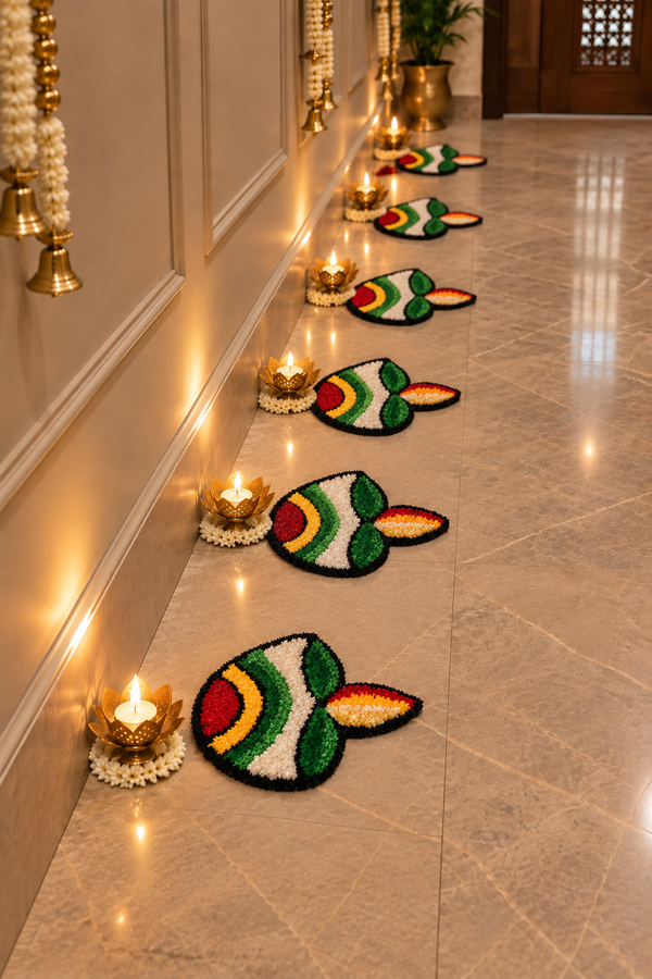 Agantuk Wool Rexin Diya Shape Rangoli Mat for Diwali Decor (Pack of 2)