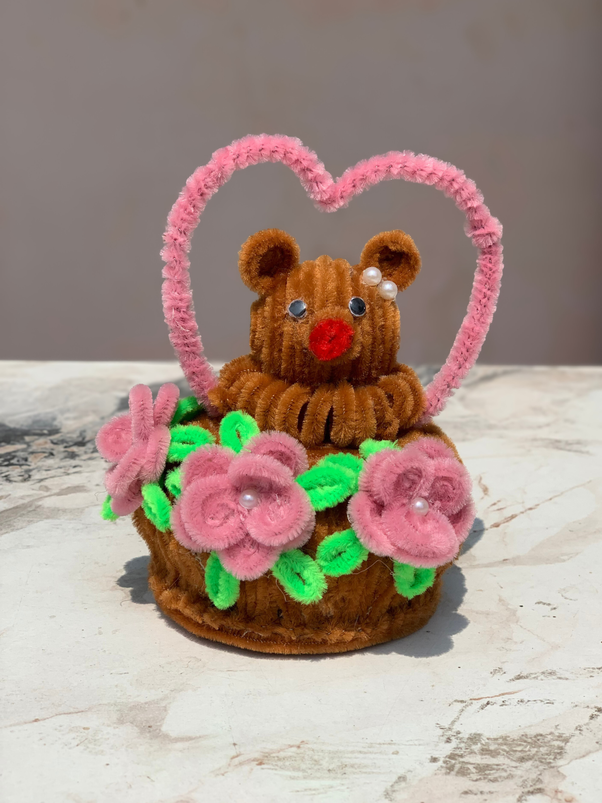 AGANTUK Handmade Pipe Cleaner Teddy Love Pot for Home Decor