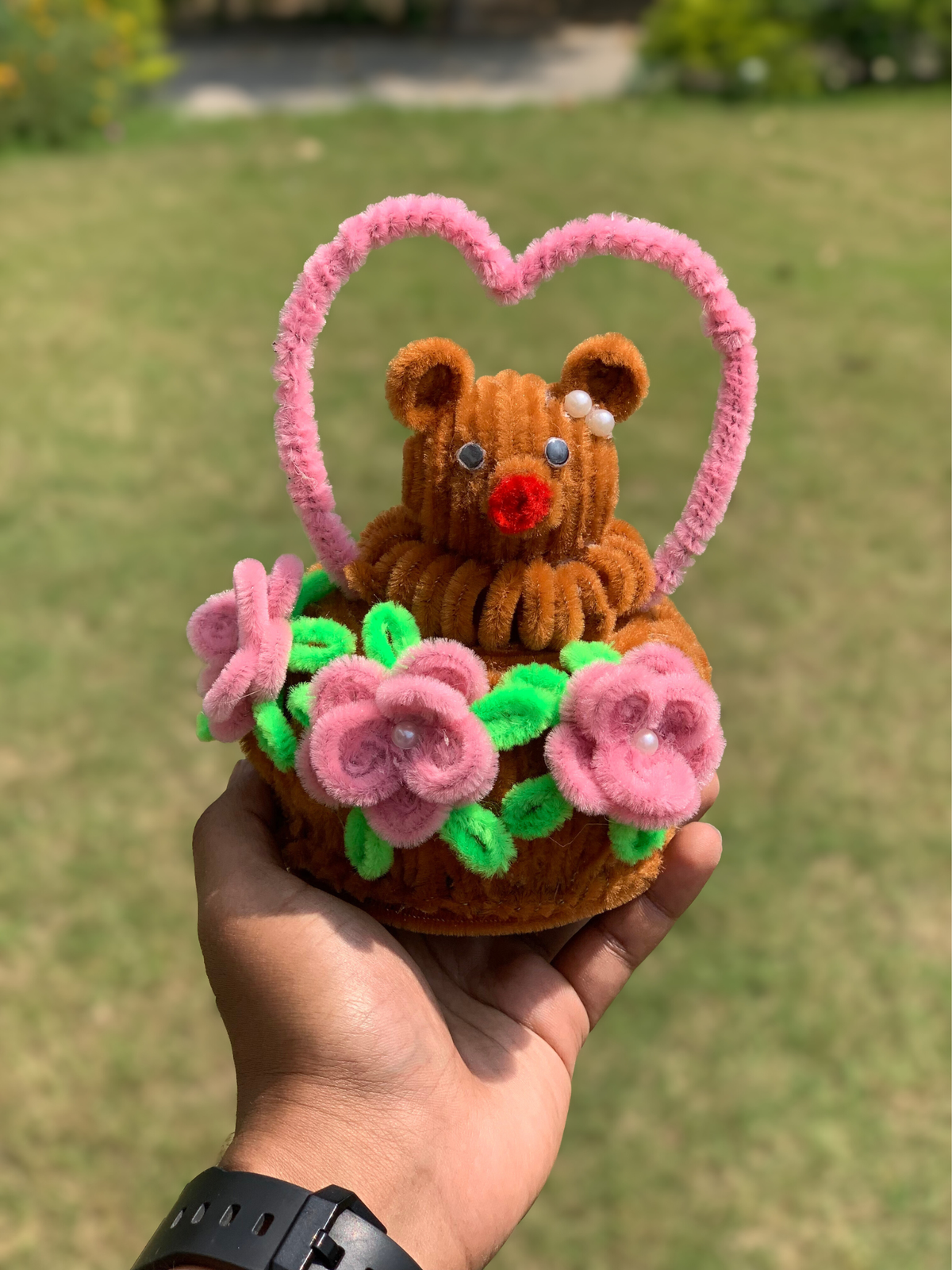 AGANTUK Handmade Pipe Cleaner Teddy Love Pot for Home Decor