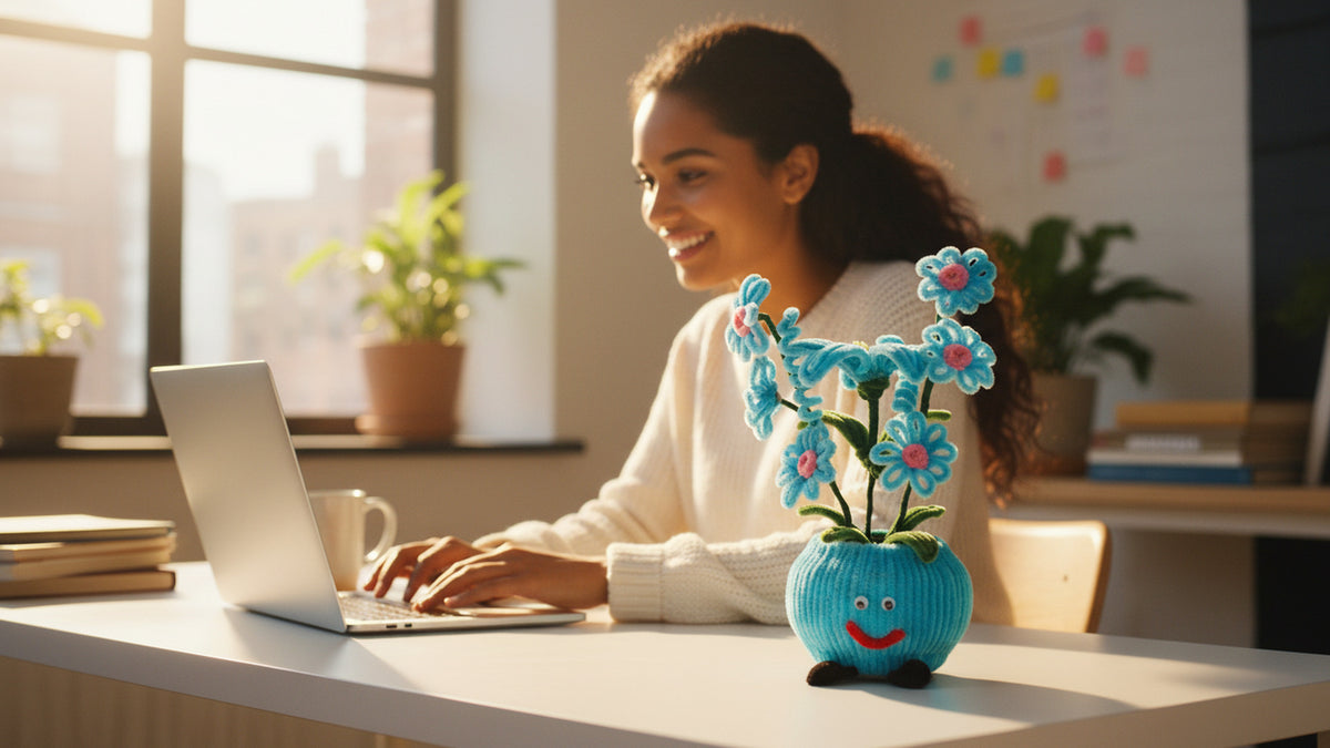 AGANTUK Handmade Pipe Cleaner Blue Lily Flower Pot for Decor