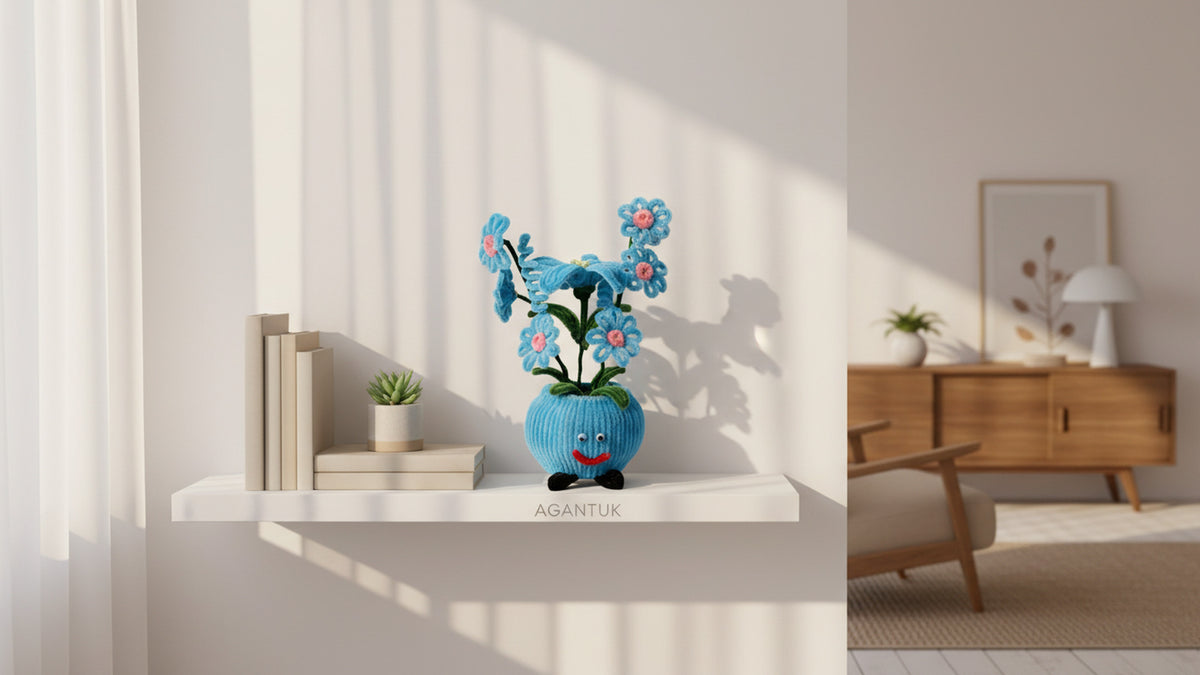 AGANTUK Handmade Pipe Cleaner Blue Lily Flower Pot for Decor