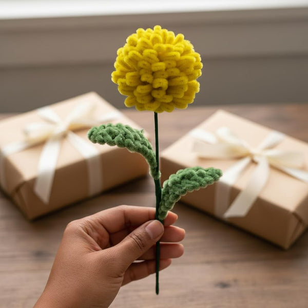AGANTUK Dalia Artificial Flower, Yellow, Pipe Cleaners, for Gifting or Home & Office Décor, 1 Piece (1, Yellow)