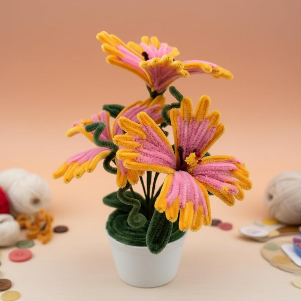 AGANTUK Handmade Pipe Cleaner Hibiscus Flower Pot for Home Decor