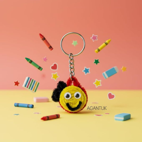 AGANTUK Handmade Pipe Cleaner Smiley Keychain with Metal Ring