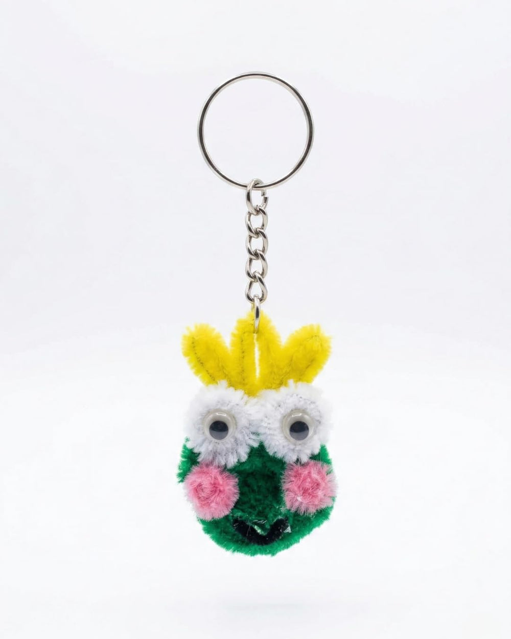 AGANTUK Handmade Green White Frog Buddy Pipe Cleaner Keychain