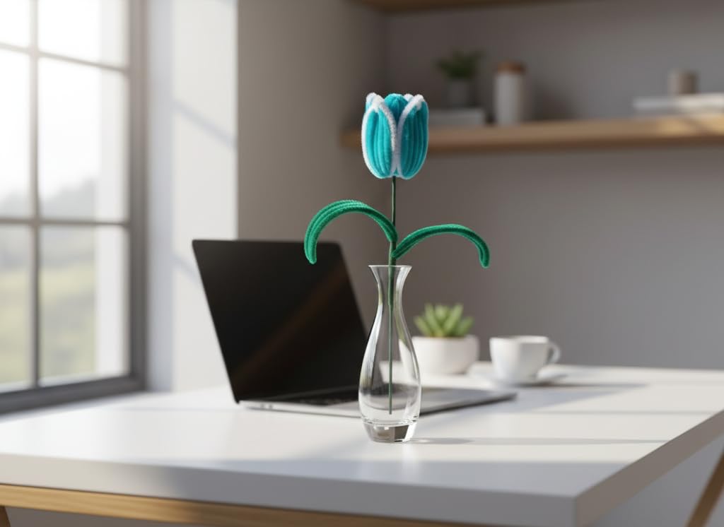 AGANTUK Handmade Blue Tulip Pipe Cleaner Artificial Flower