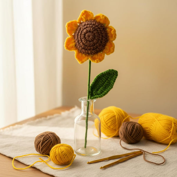 AGANTUK Handcrafted Yellow Woolen Crochet Sunflower. (1, Sunflower Yellow)