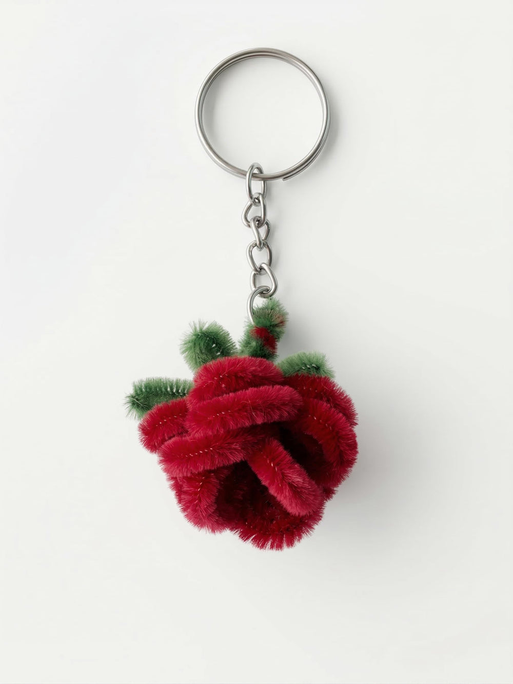 AGANTUK Handmade Red Rose Pipe Cleaner Keychain with Metal Ring