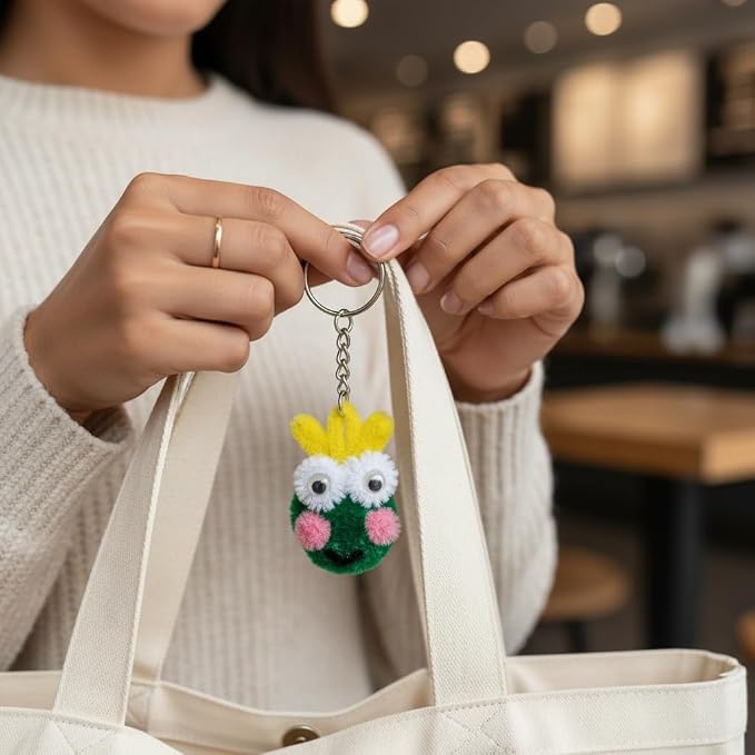 AGANTUK Handmade Green White Frog Buddy Pipe Cleaner Keychain