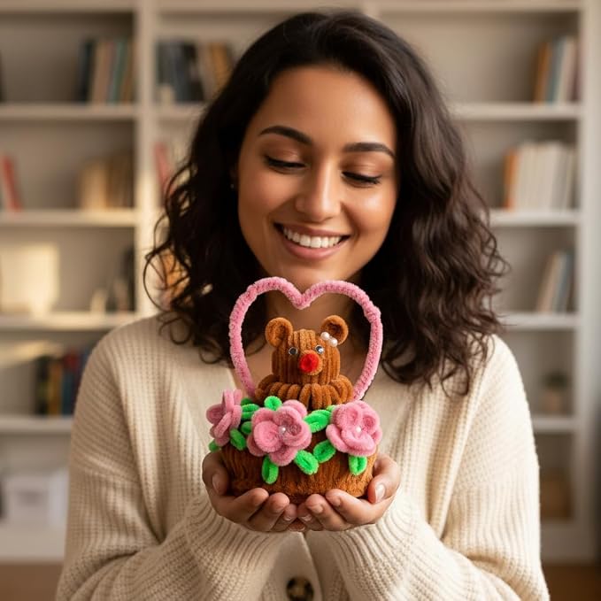 AGANTUK Handmade Pipe Cleaner Teddy Love Pot for Home Decor