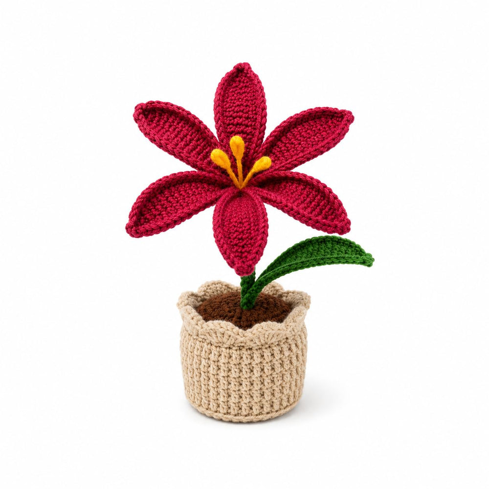AGANTUK Handmade Crochet Lily Flower Pot for Home Decor