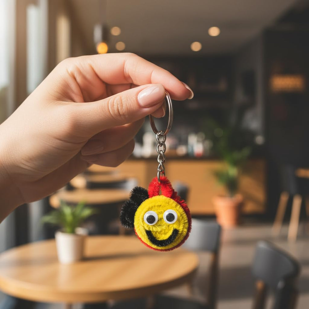 AGANTUK Handmade Pipe Cleaner Smiley Keychain with Metal Ring