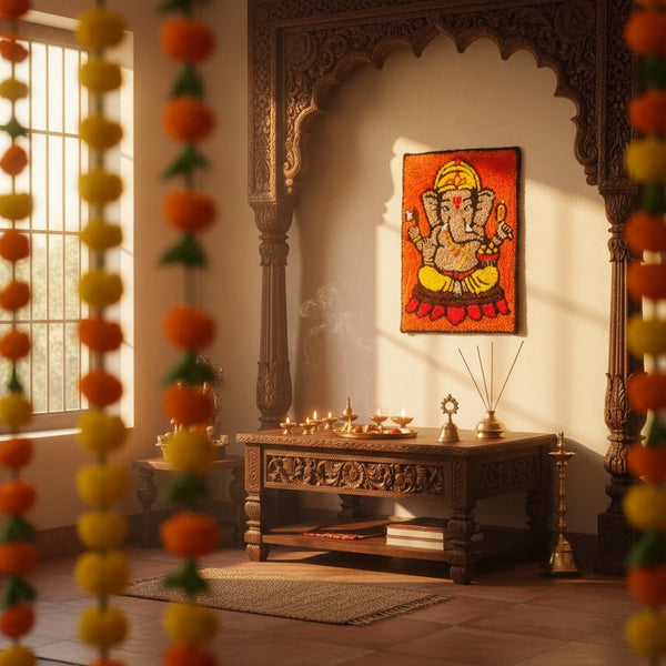 AGANTUK Handcrafted Ganesha Tufted Woolen Wall Hanging