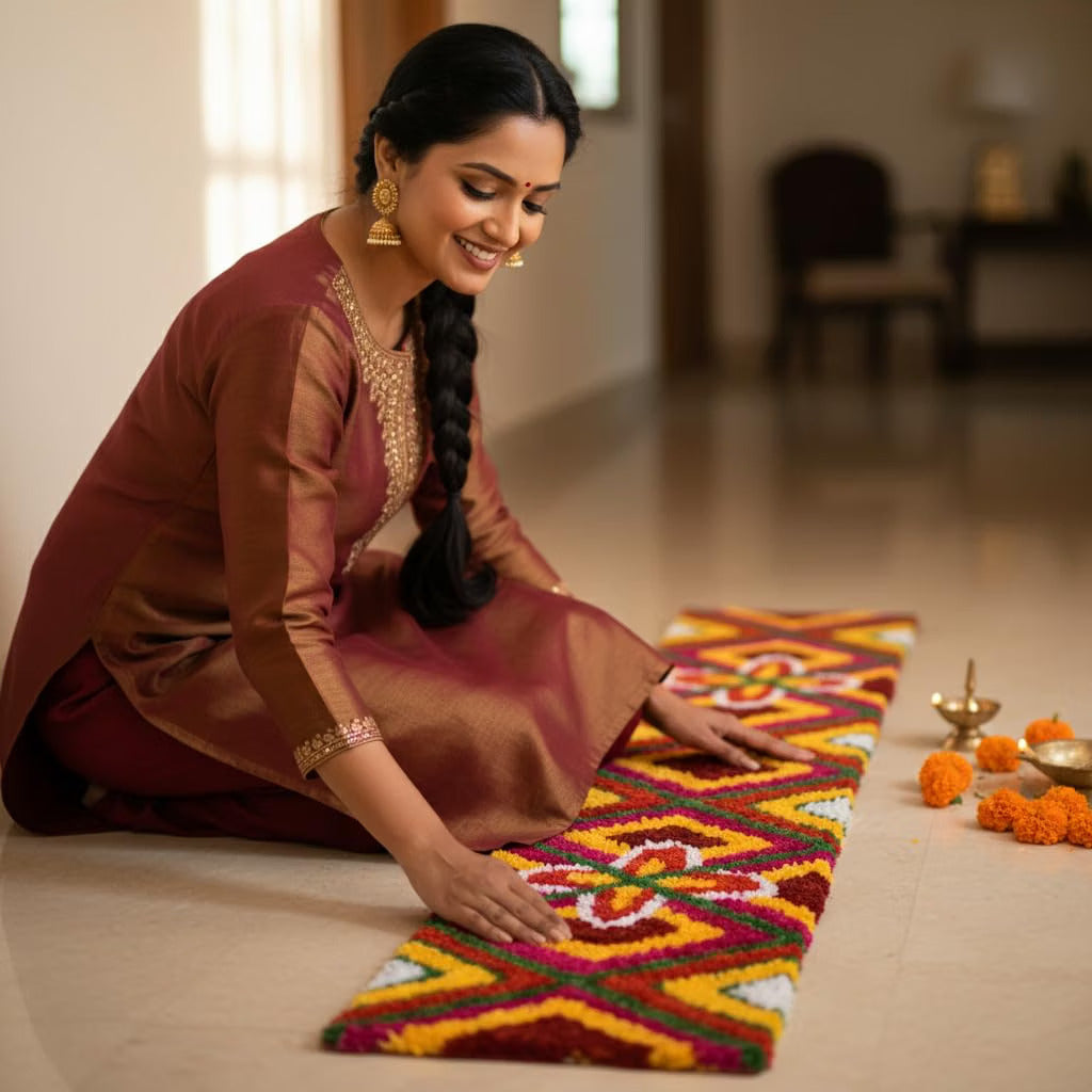 AGANTUK Handmade Festival Rangoli Door Mat Runner