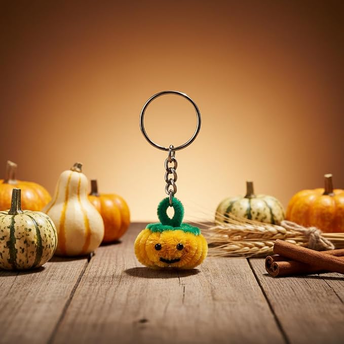AGANTUK Handmade Pumpkin Pipe Cleaner Keychain with Face