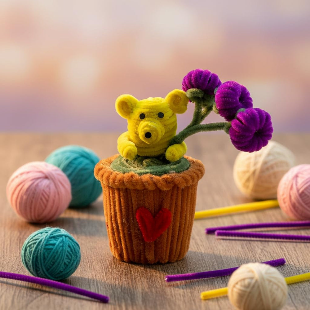 AGANTUK Handmade Pipe Cleaner Teddy Pot for Home Decor