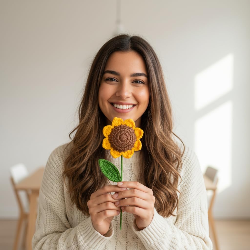 AGANTUK Handcrafted Yellow Woolen Crochet Sunflower. (1, Sunflower Yellow)