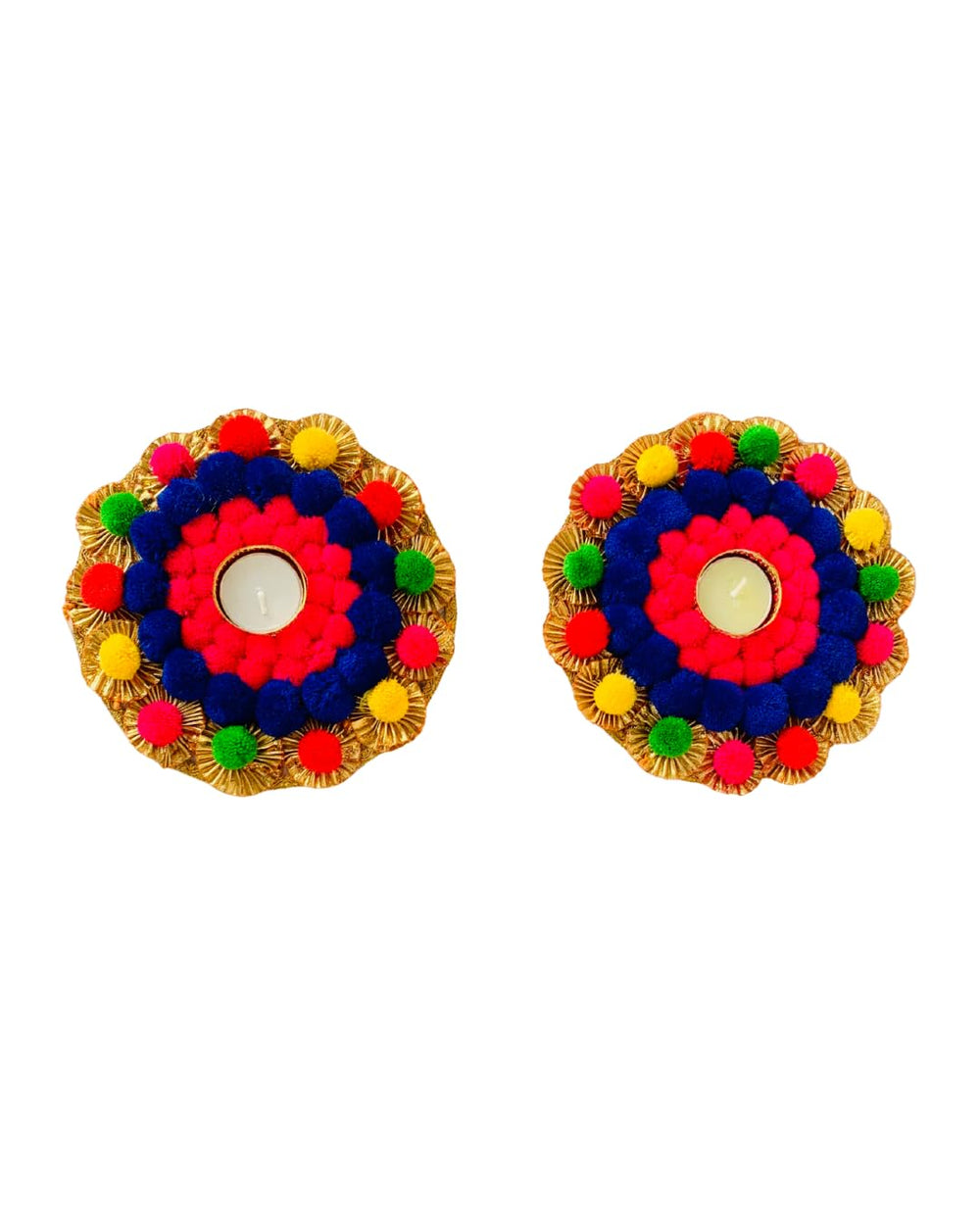 AGANTUK Handmade Pom-Pom Tea Light Holder Set of 2