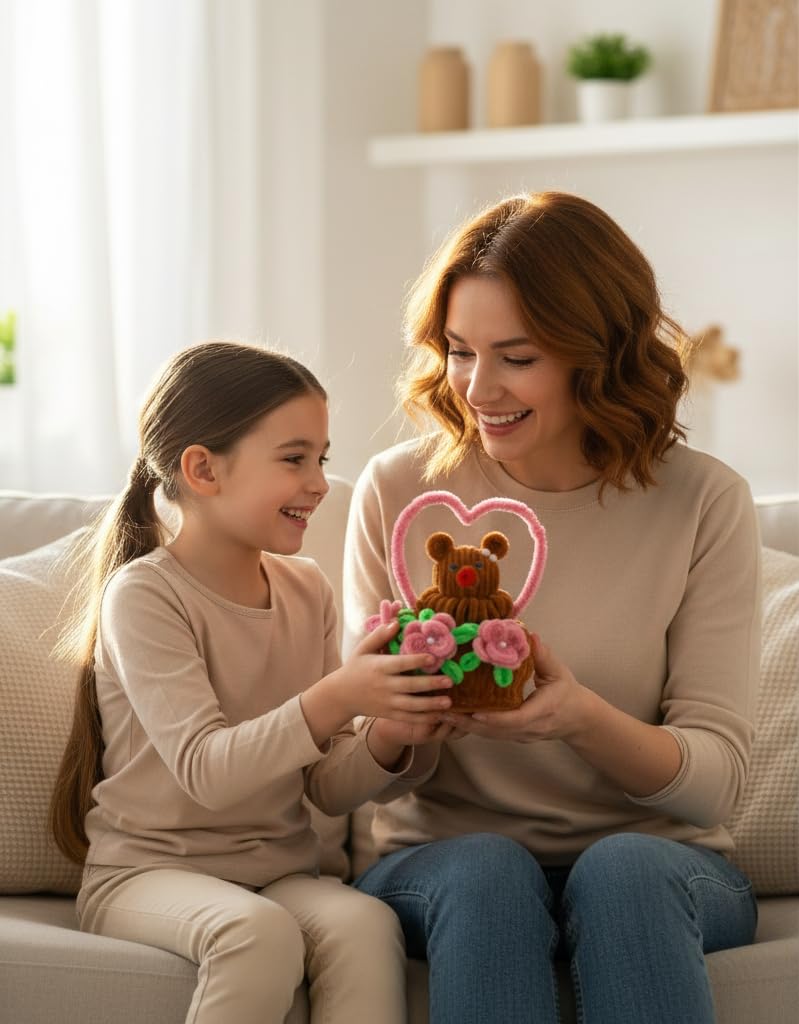 AGANTUK Handmade Pipe Cleaner Teddy Love Pot for Home Decor