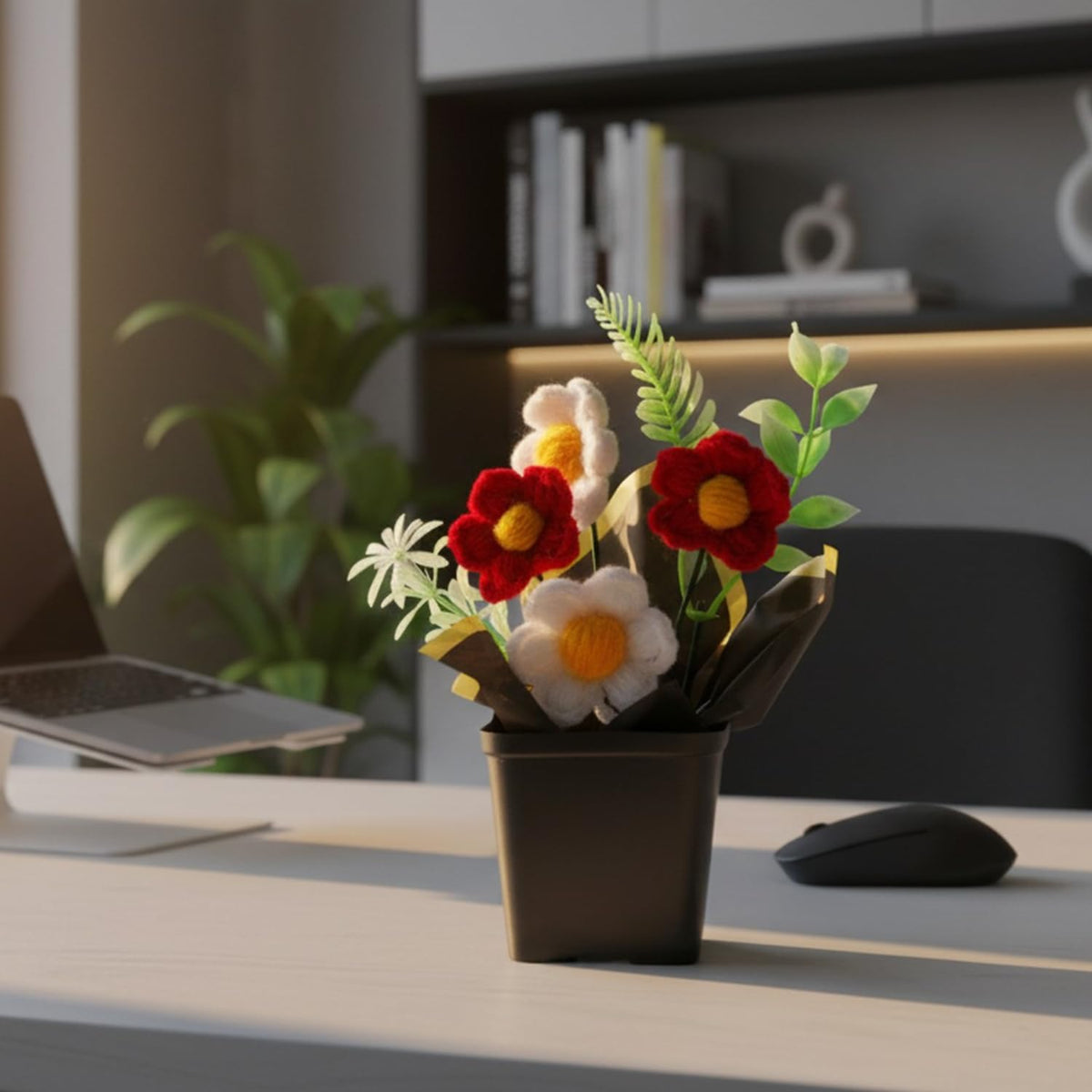 AGANTUK Handmade Pipe Cleaner Daisy Flower Pot for Home Decor
