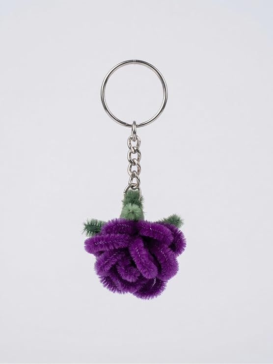 AGANTUK Handmade Purple Rose Pipe Cleaner Keychain with Metal Ring