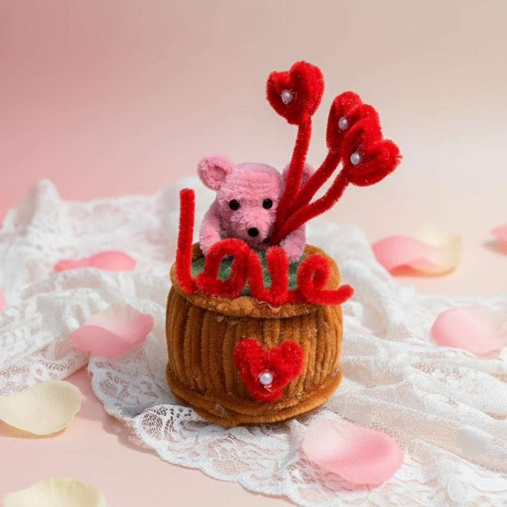 AGANTUK Handmade Pipe Cleaner Love Teddy Pot for Home Decor