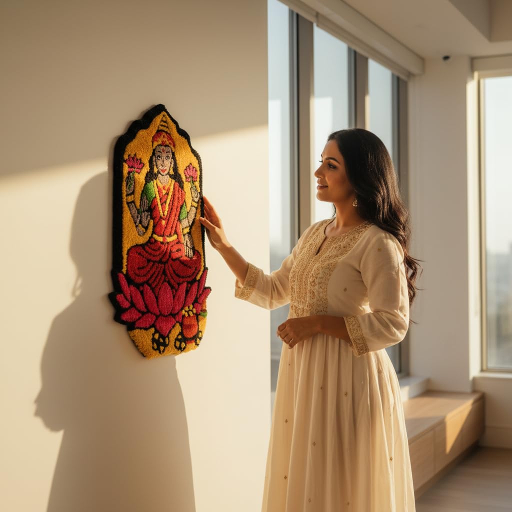 AGANTUK Handcrafted Goddess Laxmi 3D Tufted Wall Art