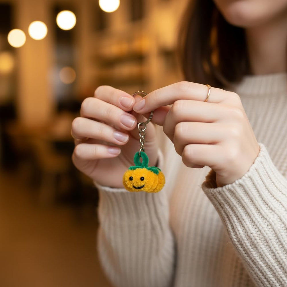 AGANTUK Handmade Pumpkin Pipe Cleaner Keychain with Face