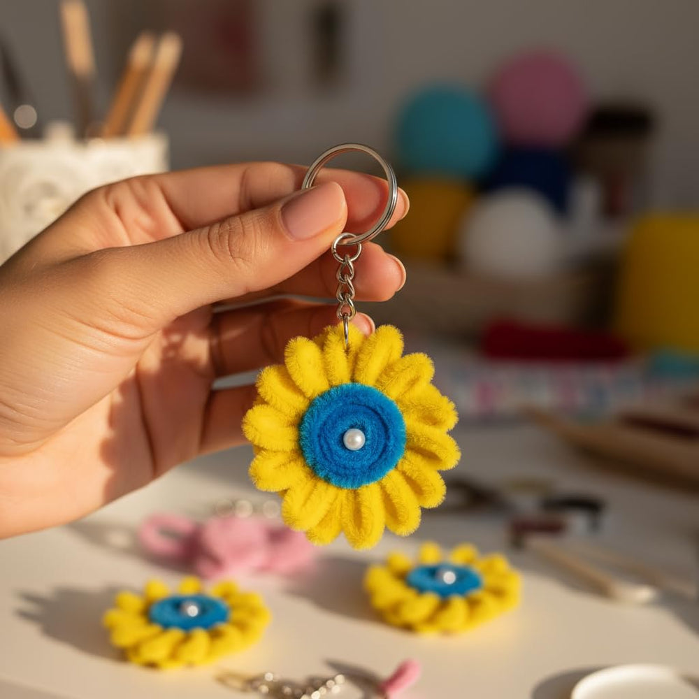 AGANTUK Handmade Yellow Daisy Pipe Cleaner Keychain