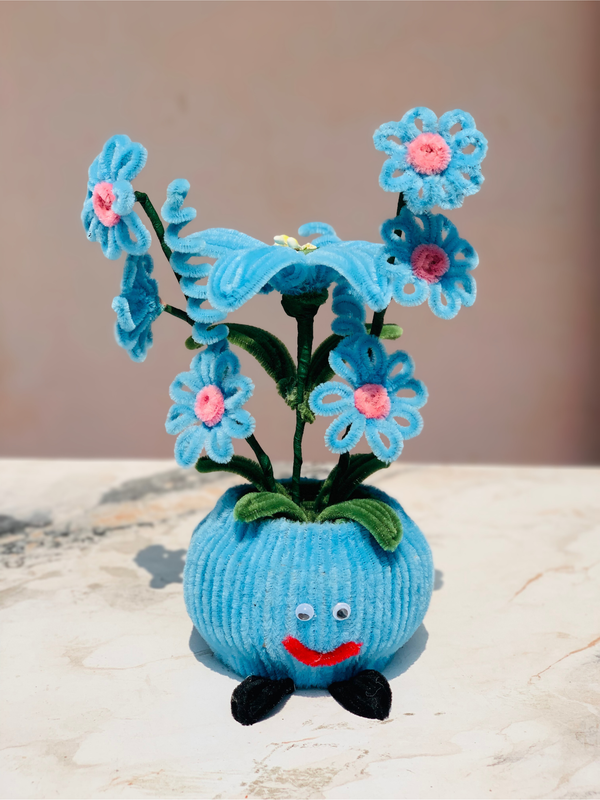 AGANTUK Handmade Pipe Cleaner Blue Lily Flower Pot for Decor