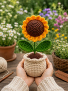 AGANTUK Handmade Crochet Artificial Sunflower Pot for Home Decor