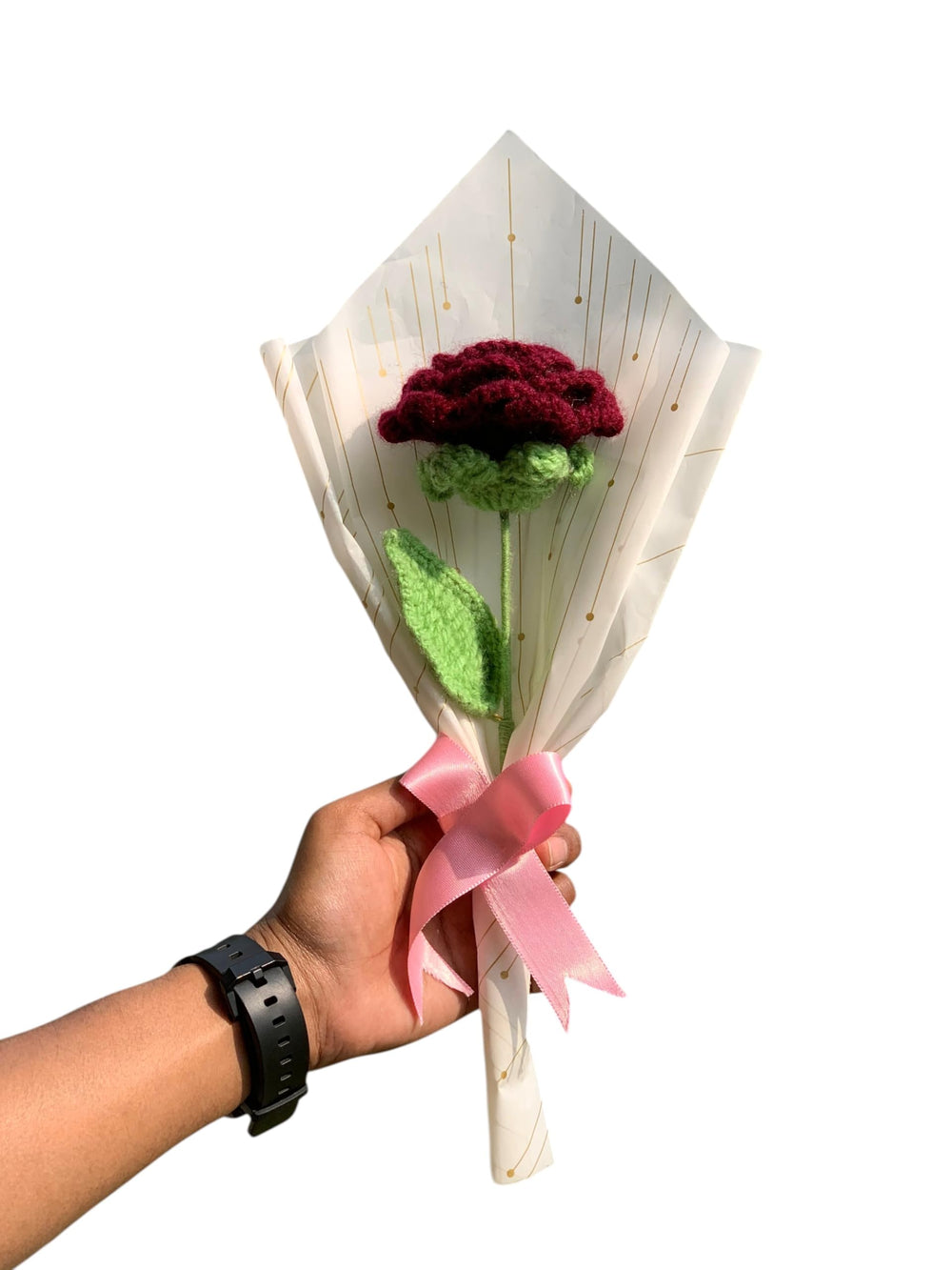 AGANTUK Handmade Crochet Rose Single Stem Bouquet