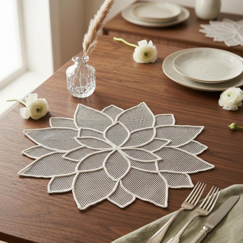 Handmade White Lotus Floral Decorative Place Mat for Home Decor