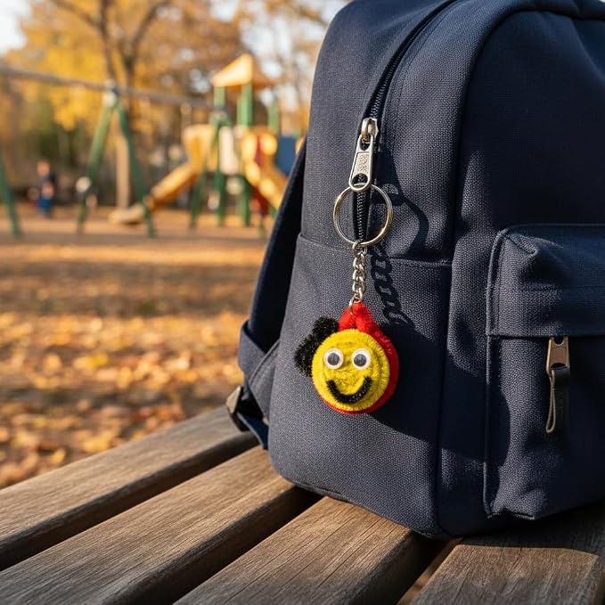 AGANTUK Handmade Pipe Cleaner Smiley Keychain with Metal Ring