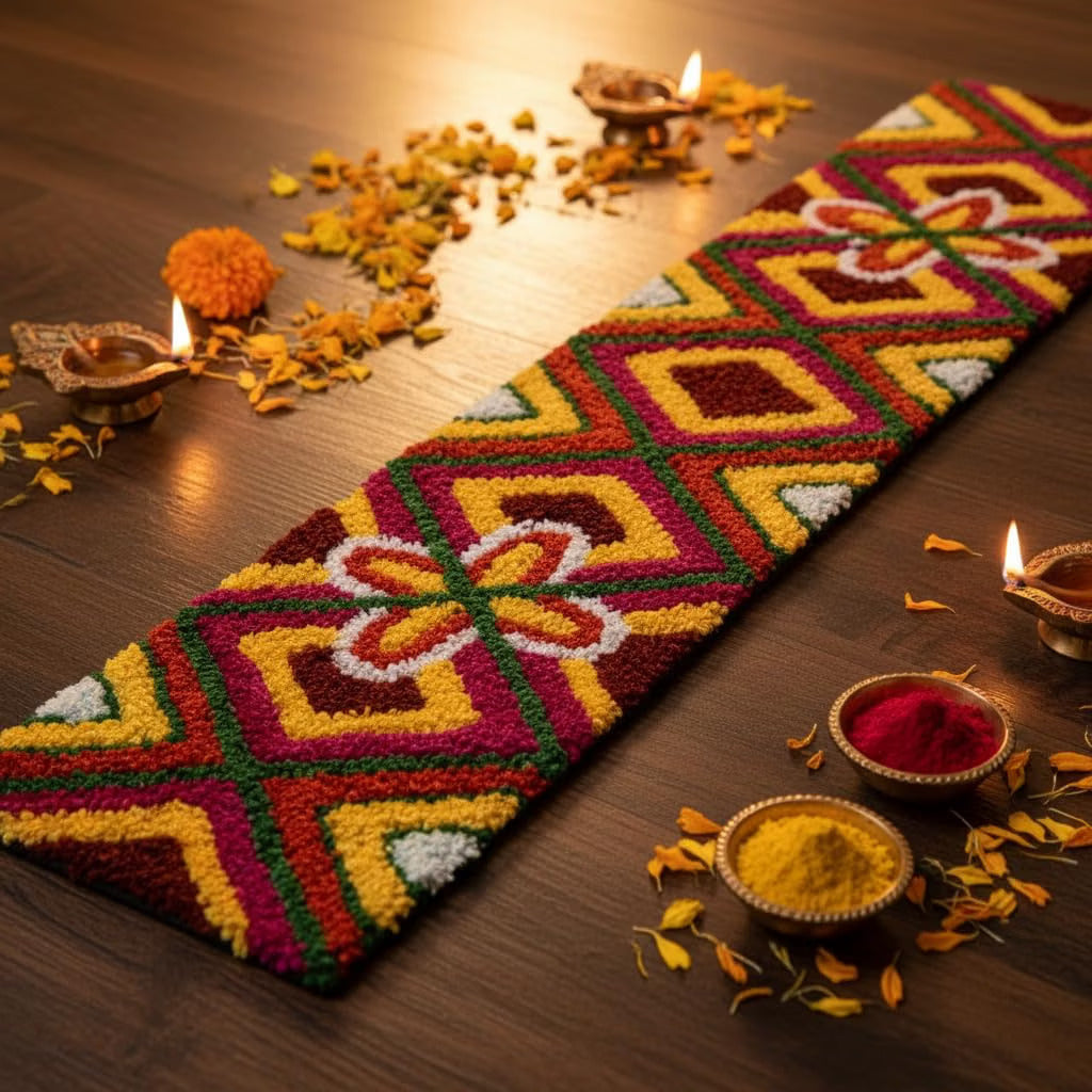 AGANTUK Handmade Festival Rangoli Door Mat Runner