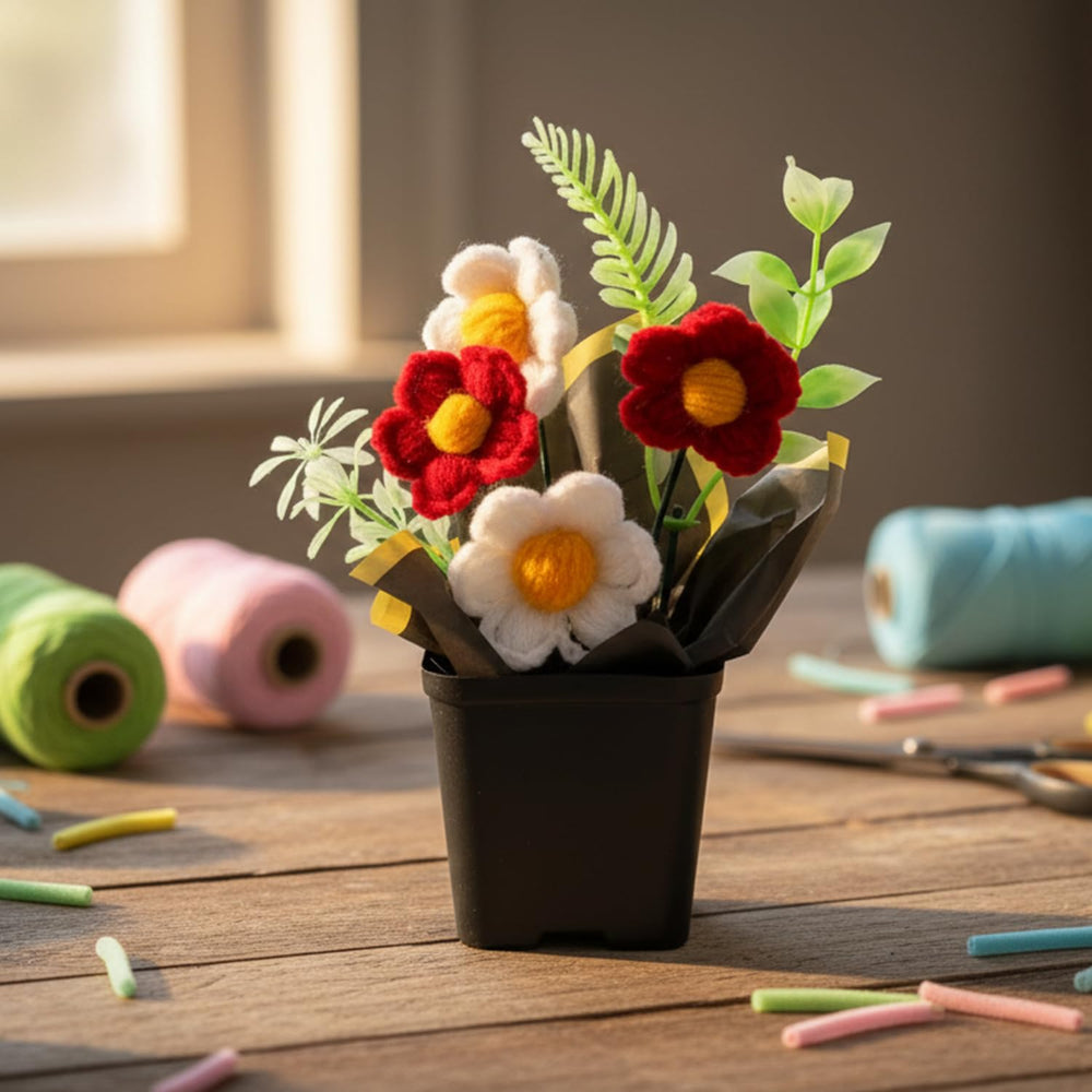 AGANTUK Handmade Pipe Cleaner Daisy Flower Pot for Home Decor