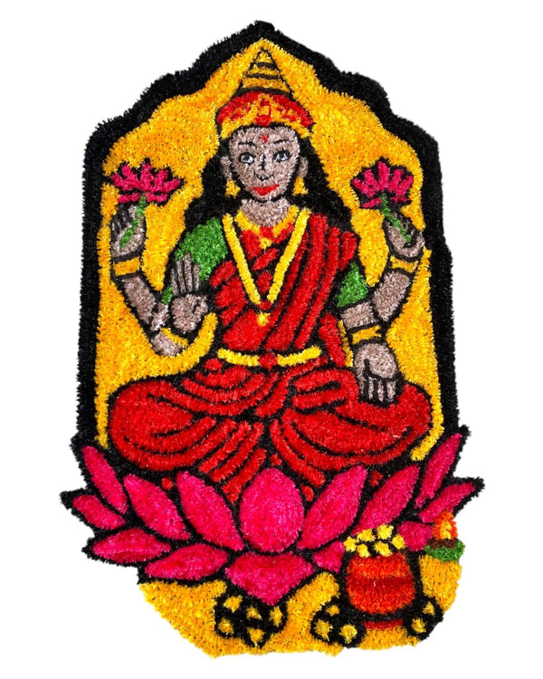 AGANTUK God & Goddess Handcrafted Wall Art – 3D Tufted Textile Decor for Living Room, Puja Space, & Auspicious Gifting (Goddess Laxmi)